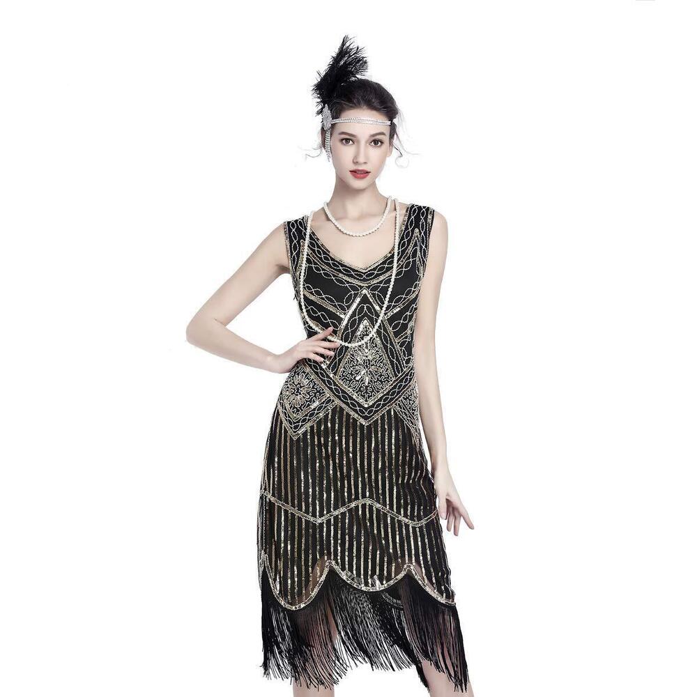 3587 Flapper Dresses 1920s Gatsby Great Roaring 20s 1920 Dress Black